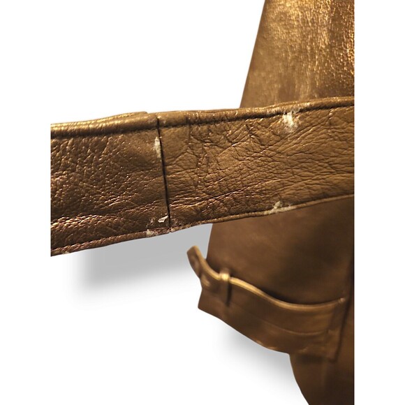 Metallic Bronze Gold LEATHER trench coat - Picture 6 of 7